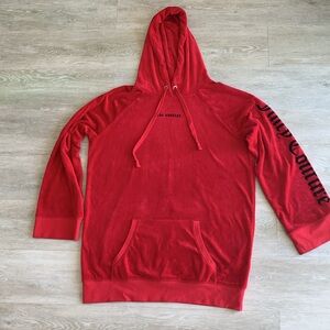 Juicy Couture Red Velour Women’s/Men’s Hoodie with Los Angeles on front. Large.